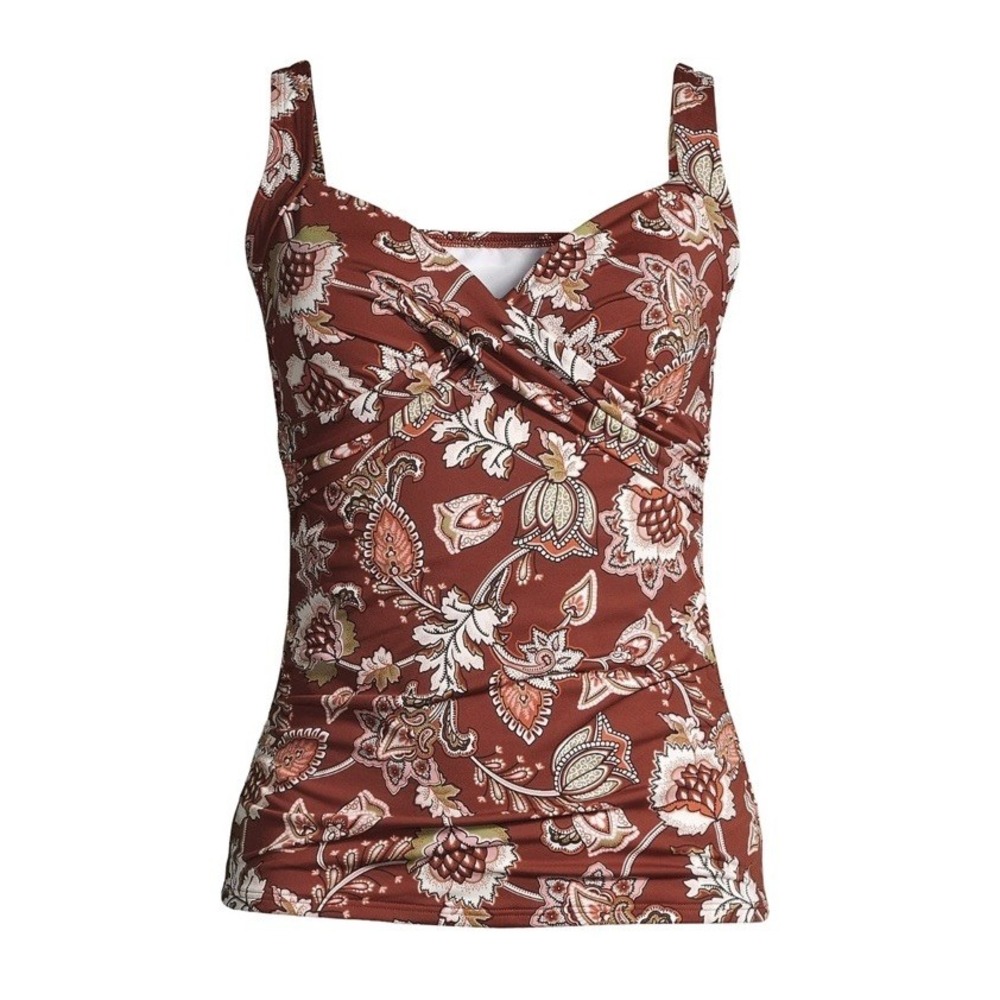 Lands End Womens 24W Brown Paisley Floral Twist Front Tankini Swim Top 526279